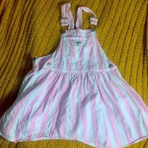 5T white pink striped dress overall